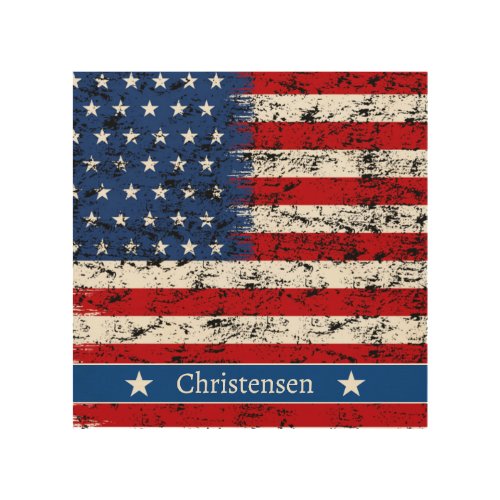 American Flag Patriotic 4th of July Monogram Name Wood Wall Art