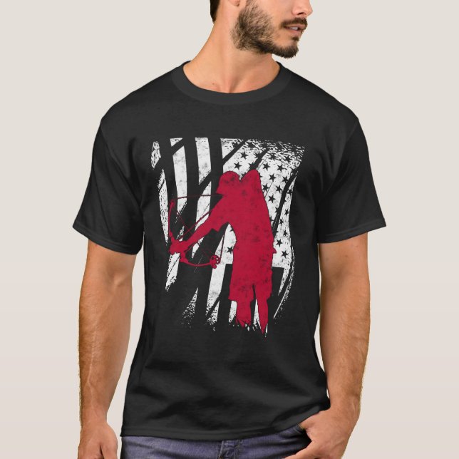 American Flag Patriotic 4Th Of July Usa Bow Fishin T-Shirt (Front)