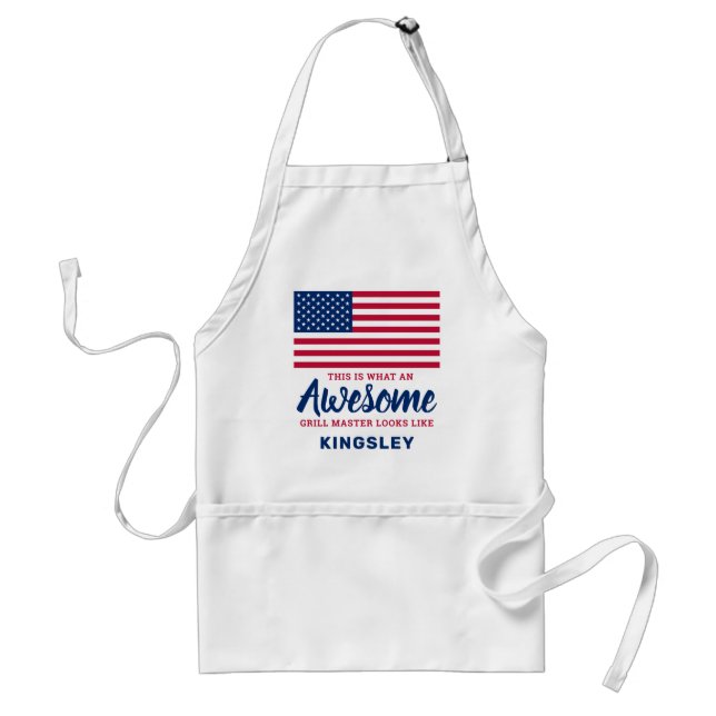 American Flag  Patriotic Awesome Grill Master Adult Apron (Front)