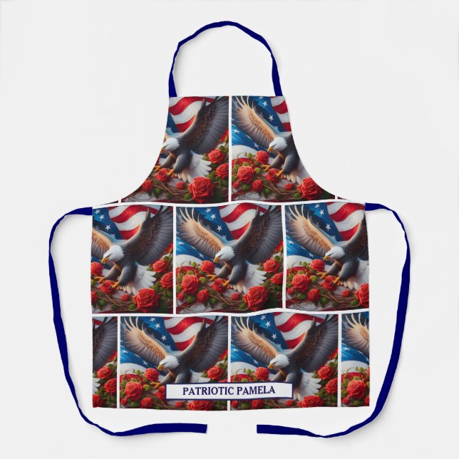 American Flag Patriotic Bald Eagle Apron (Front)