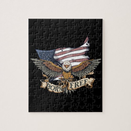 American Flag Patriotic Bald Eagle Born Free Jigsaw Puzzle