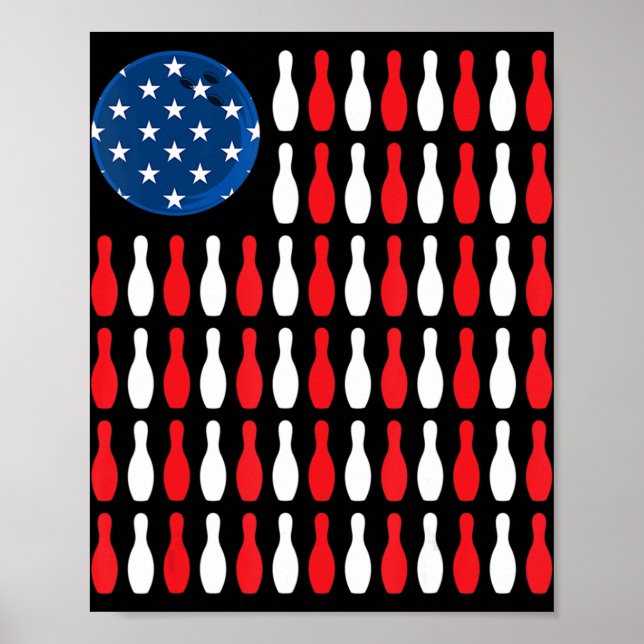 American Flag - Patriotic Bowler & Bowling  Poster (Front)