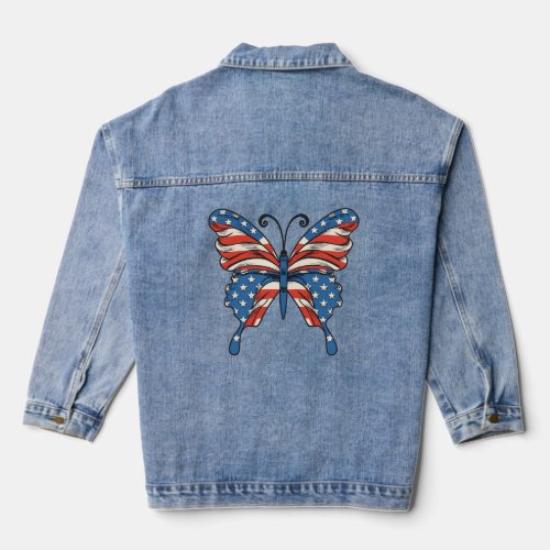 American flag Patriotic Butterfly Denim Jacket