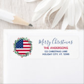 American Flag Patriotic Christmas Return Address Label (Insitu)