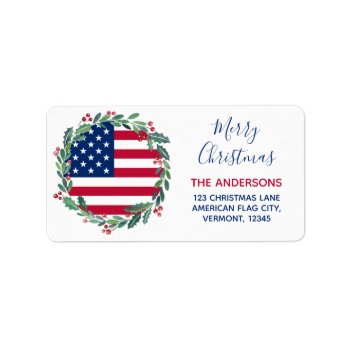 American Flag Patriotic Christmas Return Address Label by BlackDogArtJudy at Zazzle