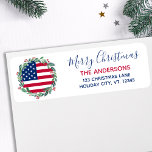 American Flag Patriotic Christmas Return Address Label<br><div class="desc">Send Merry Christmas greetings to friends and family with this unique USA American Flag Christmas Return Address Label - Holiday wreath in a USA American flag design modern red white blue design with holly and berries. Personalize with family name and address. This patriotic Christmas address label is perfect for military...</div>