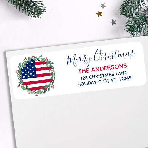 American Flag Patriotic Christmas Return Address Label