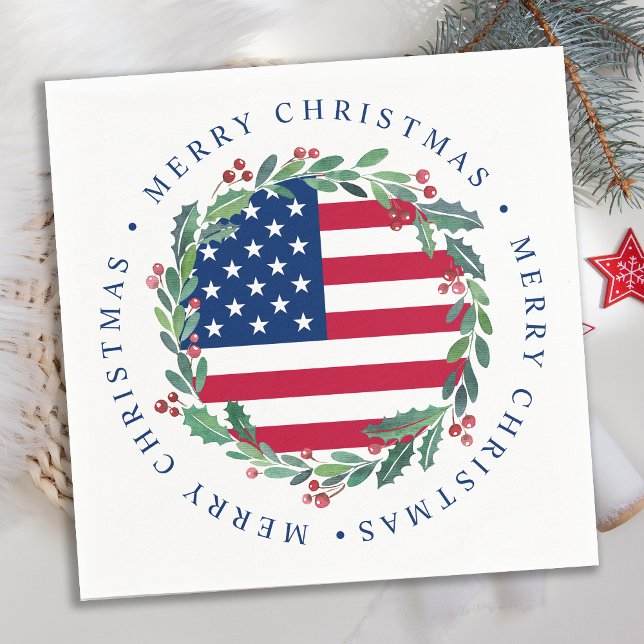 American Flag Patriotic Christmas Wreath  Napkins (Creator Uploaded)