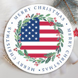 American Flag Patriotic Christmas Wreath Round Paper Coaster<br><div class="desc">Add the finishing touch to your holiday party American Flag Merry Christmas coaster - Holiday wreath in a USA American flag design modern red white blue design with holly and berries. This patriotic Christmas coaster is perfect for military families, veterans, patriotic family. COPYRIGHT © 2020 Judy Burrows, Black Dog Art...</div>