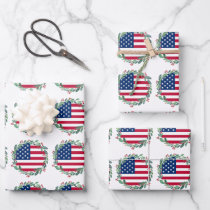 American Flag Patriotic Christmas Wreath Wrapping Paper Sheets