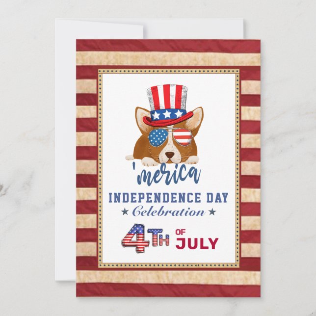 American Flag Patriotic Corgi 4th of JULY Party Invitation (Front)