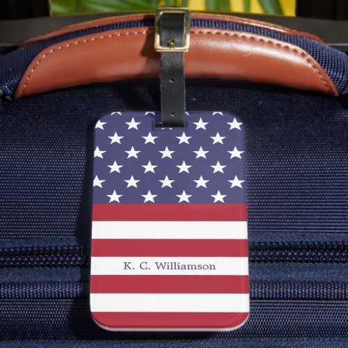 American Flag  Patriotic Custom Name ModernPattern Luggage Tag