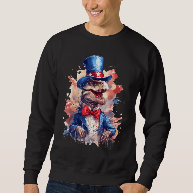 American Flag Patriotic Dinosaur 4th Of July Sweatshirt (Front)