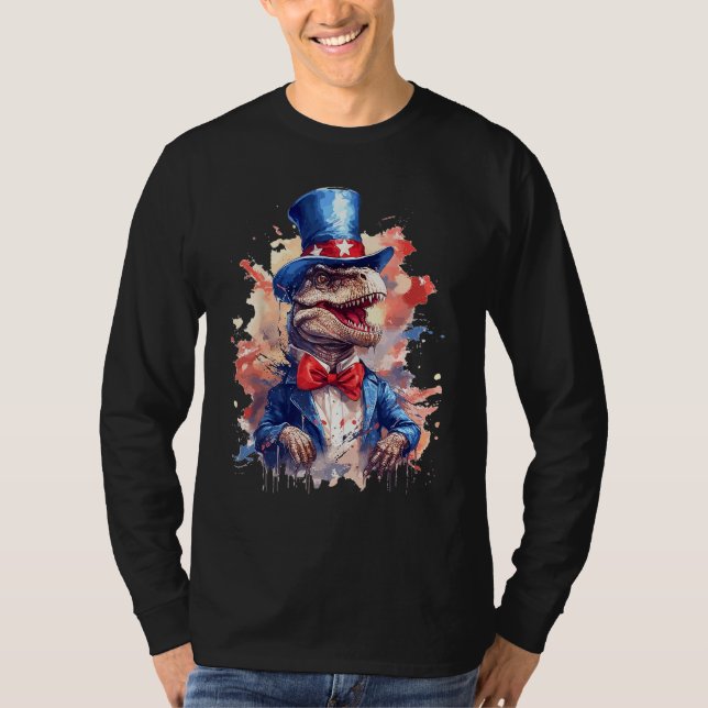American Flag Patriotic Dinosaur 4th Of July T-Shirt (Front)