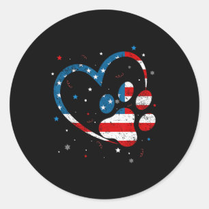 American Flag Patriotic Dog And Cat Paw Print - 4t Classic Round Sticker