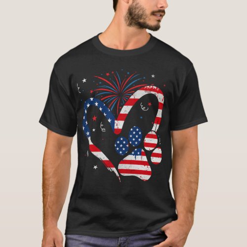 American Flag Patriotic Dog  Cat Paw 4th Of July T_Shirt