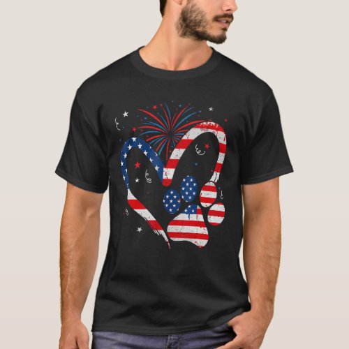 American Flag Patriotic Dog  Cat Paw 4th Of July T_Shirt