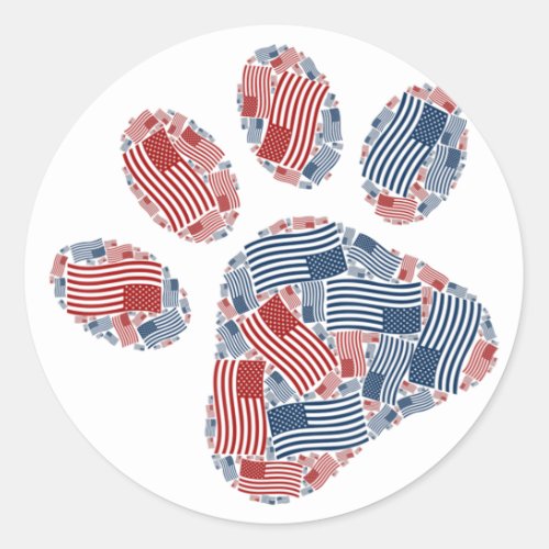 American Flag Patriotic Dog  Cat Paw Print _ 4th  Classic Round Sticker