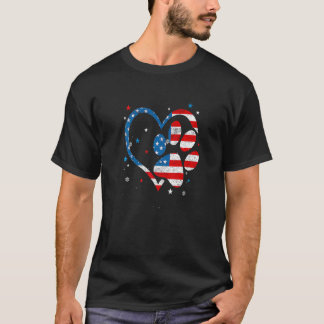 American Flag Patriotic Dog & Cat Paw Print 4th O T-Shirt