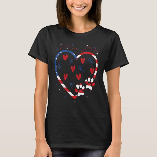 American Flag Patriotic Dog & Cat Paw Print  4th O T-Shirt (Front)