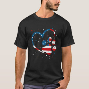 American Flag Patriotic Dog & Cat Paw Print 4th O T-Shirt