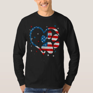 American Flag Patriotic Dog & Cat Paw Print 4th Of T-Shirt