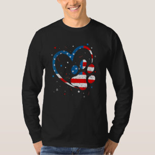 American Flag Patriotic Dog & Cat Paw Print 4th Of T-Shirt