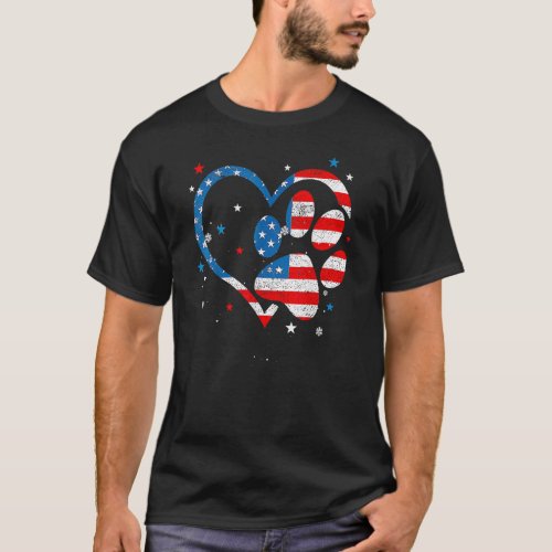 American Flag Patriotic Dog  Cat Paw Print 4th Of T_Shirt