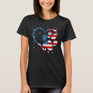 American Flag Patriotic Dog & Cat Paw Print - 4th T-Shirt