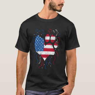 American Flag Patriotic Dog & Cat Paw Print - 4th T-Shirt