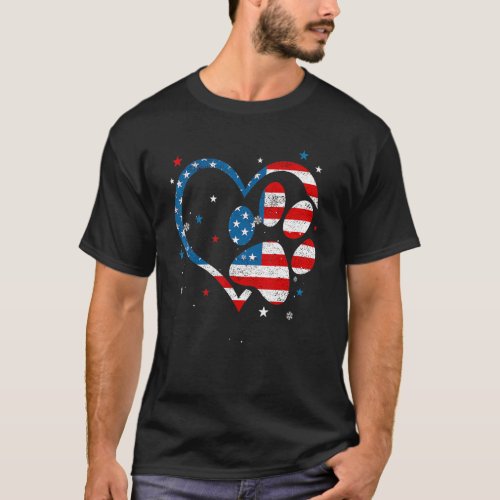 American Flag Patriotic Dog Paw Print 4th Of July T_Shirt