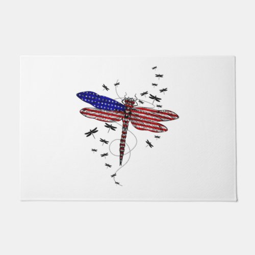 American Flag Patriotic Dragonfly 4th Of July Gift Doormat