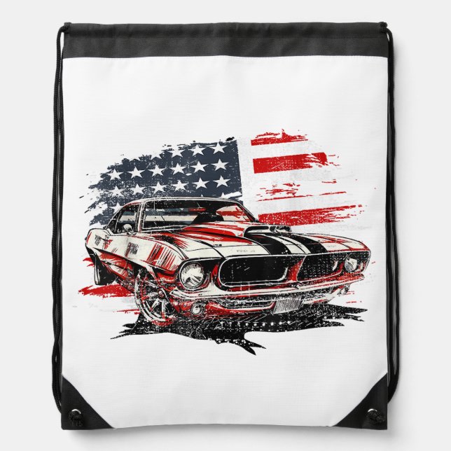 American Flag Patriotic  Drawstring Bag (Front)