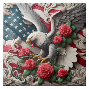 American Flag Patriotic Eagle Ceramic Tile