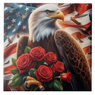 American Flag Patriotic Eagle Ceramic Tile