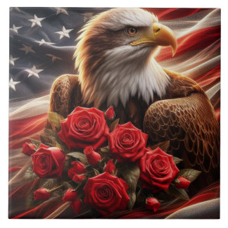 American Flag Patriotic Eagle Ceramic Tile