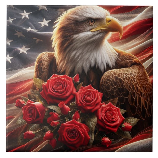 American Flag Patriotic Eagle Ceramic Tile (Front)
