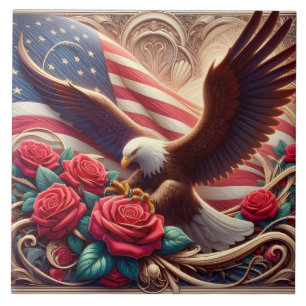 American Flag Patriotic Eagle Ceramic Tile