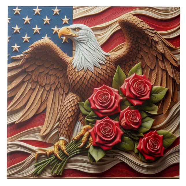 American Flag Patriotic Eagle Ceramic Tile (Front)