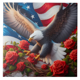 American Flag Patriotic Eagle Ceramic Tile