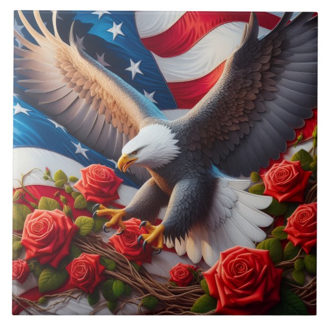 American Flag Patriotic Eagle Ceramic Tile (Front)