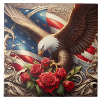 American Flag Patriotic Eagle Ceramic Tile