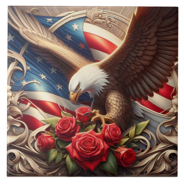 American Flag Patriotic Eagle Ceramic Tile (Front)