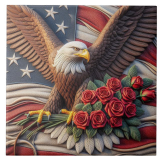 American Flag Patriotic Eagle Ceramic Tile