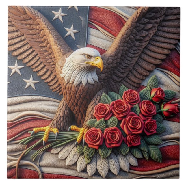 American Flag Patriotic Eagle Ceramic Tile (Front)