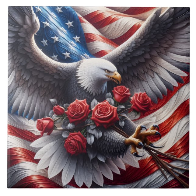 American Flag Patriotic Eagle Ceramic Tile (Front)