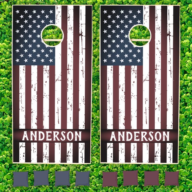 American Flag Patriotic Family Name Rustic Cornhole Set (Creator Uploaded)