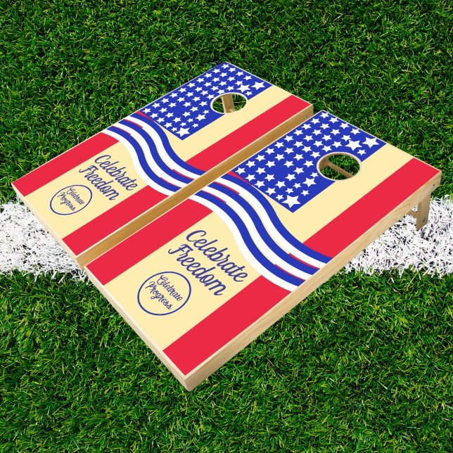 American Flag Patriotic Family Reunion Fun Custom Cornhole Set (Creator Uploaded)
