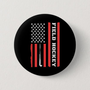 American Flag Patriotic Field Hockey Usa For Women Button