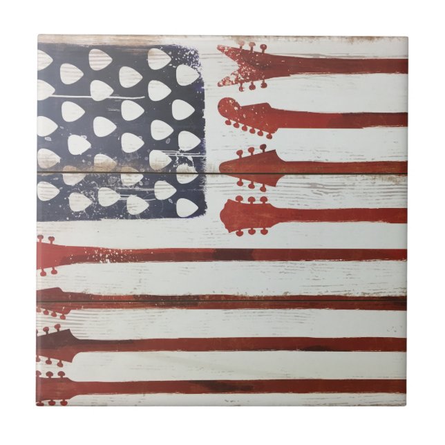 American Flag patriotic Guitar Music theme Tile (Front)